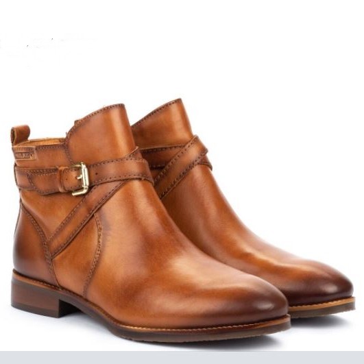 Boots femme cuir talon plat fermeture zip marron PIKOLINOS ROYAL W4D