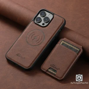 "Porte-Élégance Cuir" - Coque Portefeuille MagSafe pour iPhone