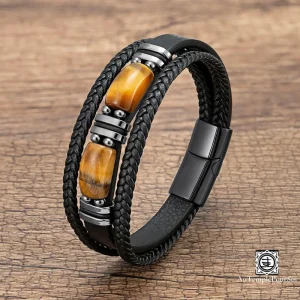 "Protecteur" Bracelet en cuir et Oeil de Tigre