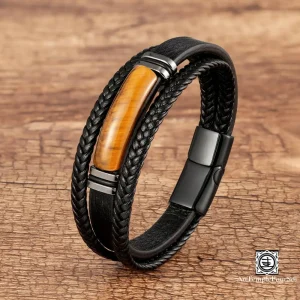 "Symbiose" Bracelet en cuir et pierre naturelle
